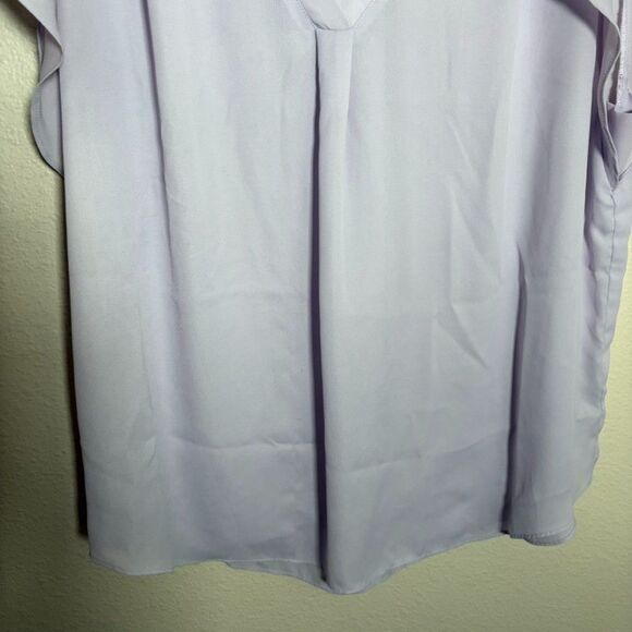 Chaus Blouse Women's XL Purple V-Neck Short Sleeve Ruffle Career Sheer Top - Picture 4 of 8